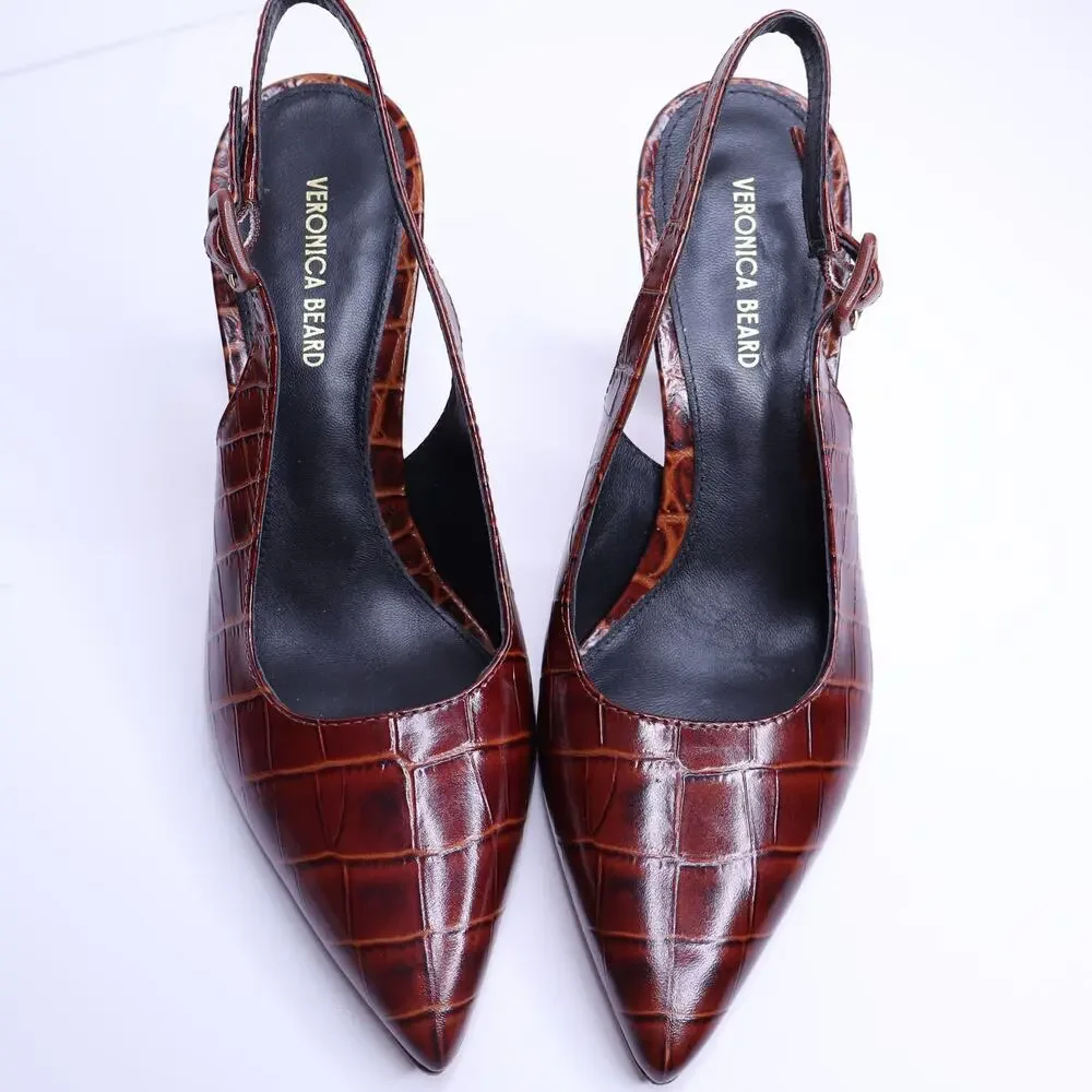 VERONICA BEARD Callie Croc Embossed Slingback Pump Sepia Red Women's 5.5